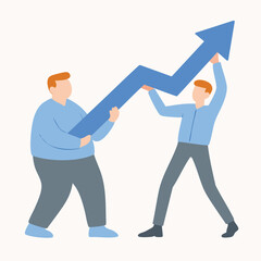 Flat Illustration People Holding Big Arrow Upward Concept Business