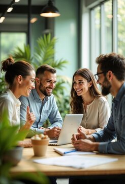 Group of young professionals collaborating in a modern