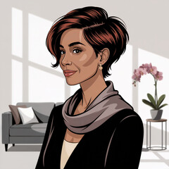young woman with a flower, women's haircut