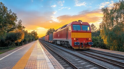 Obraz premium Freight train at sunset (1)