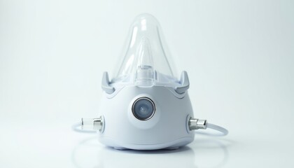 Medical oxygen mask with transparent design on white background  