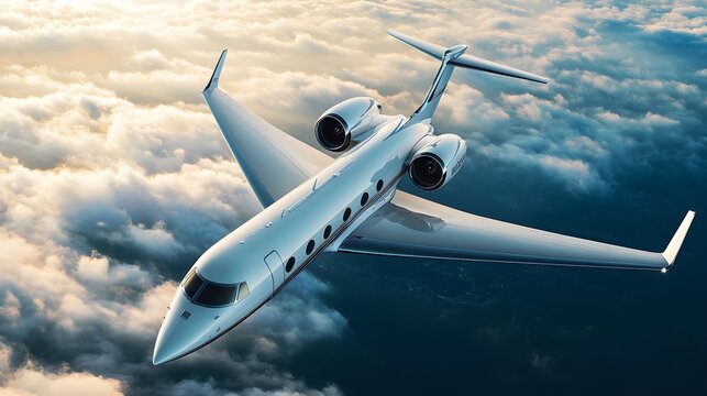 Private jet soaring above clouds luxury travel