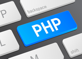 Close Up PHP Button on Laptop or Computer Keyboard for Programming, Web Development, Coding and 3D Interface Illustration