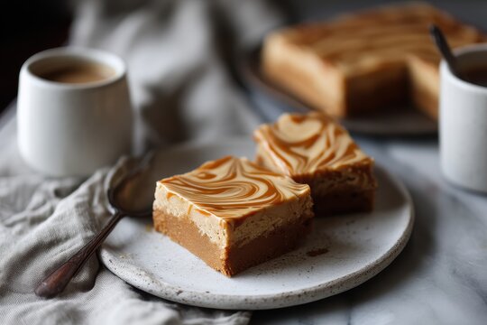 Kuchenst&uuml;ck Dessert S&uuml;&szlig;igkeit Karamell Marmor Kuchenst&uuml;ck Backwaren Nahaufnahme Kaffee Geb&auml;ck Zuckerguss Leckerbissen Kaffeepause Snack Selbstgemacht Hausgemacht Kuchenbuffet Foodfotografie