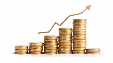 Small green plants grow from stacks of coins, symbolizing financial growth