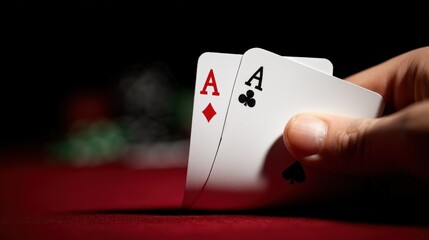 Casino. Poker game. Two aces. Illusion. Ace of clubs is actually ace of spades. Ace of diamonds. Cheater, deceit. Dodger