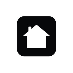 Simple White House Icon on Black Rounded Square Symbol of Home Real Estate or Navigation Isolated on White
