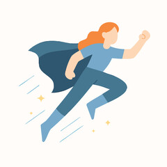 Flat Style Detailed Superhero Woman Flying Upward Character Illustration
