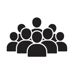Simple Black Icon of a Group of People Meeting or Working Together