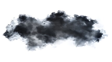 A realistic digitally rendered dark stormy cloud isolated on a pure white background perfect for compositing and design projects needing a dramatic weather effect.