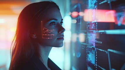 Woman Interacting with Futuristic Interface