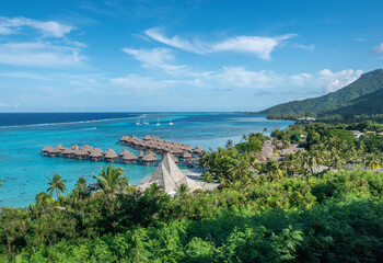 To'atea Panoramic Viewpoint over the stunning coastline of the island of Moorea (Mo'orea), French Polynesia.