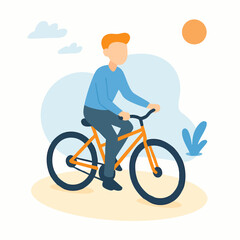 Fototapeta premium Simple Flat Illustration of a Man Riding Bicycle Outdoor Activity
