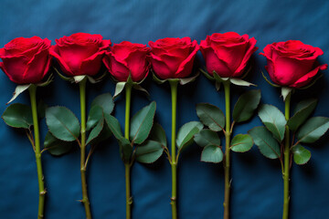 bunch of red roses on a dark blue background © He