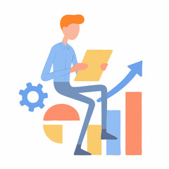 Flat Illustration Business Growth Chart with Man and Gear Concept Graphic