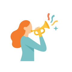 Flat Style Woman Playing Trumpet with Confetti Celebration Illustration