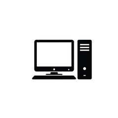 Simple Black Icon of a Desktop Computer with Monitor and Tower