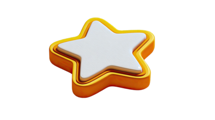 3D rendered, stylized star graphic with a light-cream center and orange/yellow outline