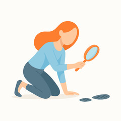 Flat Illustration Woman Investigating Footprints Using Magnifying Glass Character Design
