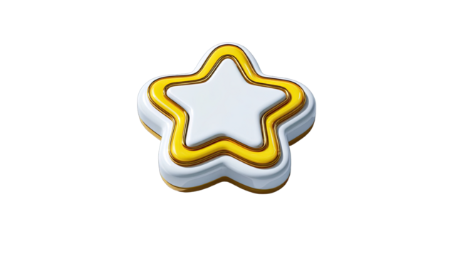 3D rendered star icon, white center, yellow border, embossed, like a cookie