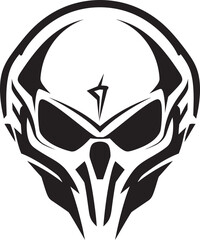 Alien Skull Helmet Vector Bold Black Battle Ready Logo Alien Skull Helmeted Emblem Futuristic Black Vector Art