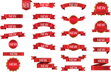 set of red sale labels with ribbon.set of red and white sale labels.New sale word.