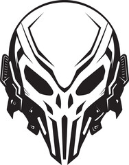 Alien Skull Helmet Vector Dark Black Helmeted Warrior Emblem Alien Skull Helmeted Emblem Futuristic Black Vector Helmet Design