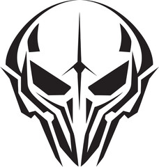 Alien Skull Helmeted Emblem Futuristic Black Vector Battle Logo Alien Skull Helmet Dark Vector Black Helmeted Cosmic Icon