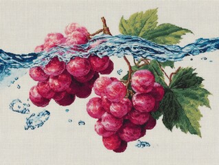 Fresh Grapes with Water Splash on a Light Background in Artistic Style
