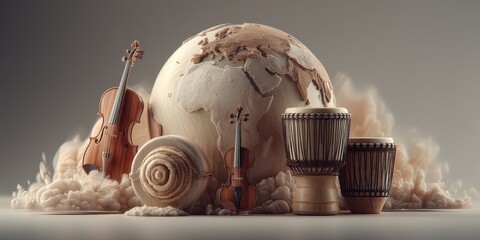 Artistic Representation of the World with Musical Instruments and Textures in Soft Tones