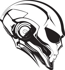 Alien Skull Helmet Battle Ready Black Vector Logo Alien Skull Helmeted Logo Futuristic Vector Black Art