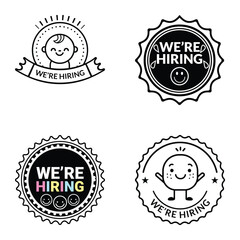 Obraz premium We are Hiring badge sign creative stamp silhouette design for job vacancy recruitment notice
