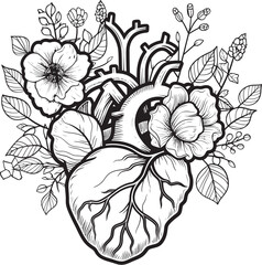 Black Vector Logo Anatomical Floral Heart Botanical Design Botanical Floral Heart Anatomical Black Vector Emblem Icon