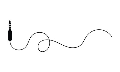 Audio jack 3.5 mm. Black stereo audio cable. Vector illustration. 3.5 mm stereo audio extension cable isolated . EPS 20 .