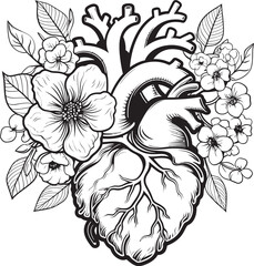 Vector Black Emblem Anatomical Floral Heart Botanical Icon Anatomical Floral Heart Vector Bold Black Botanical Emblem
