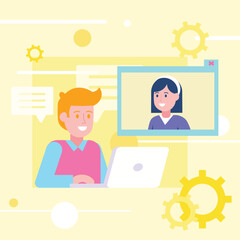 someone who is having an online meeting. video call with friends. long distance communication with friends