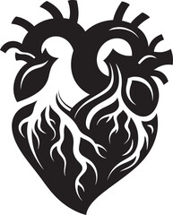 Black Botanical Floral Heart Anatomical Vector Emblem for Logos Elegant Black Vector Floral Heart Anatomical Botanical Logo Design