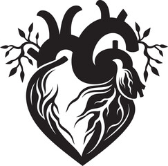 Anatomical Floral Heart Vector Black Botanical Logo Art Anatomical Floral Heart Black Vector Botanical Emblem Icon