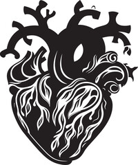 Anatomical Floral Heart Black Vector Emblem with Intricate Botanical Details Elegant Black Rose Flower Vector Art Logo Emblem Design