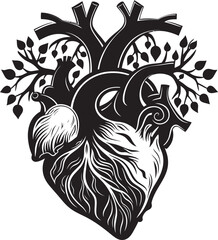 Anatomical Floral Heart Black Vector Botanical Emblem Icon Black Vector Botanical Heart Anatomical Floral Logo Symbol
