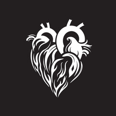 Black Vector Emblem of Anatomical Floral Heart with Botanical Details Floral Heart Anatomy Black Vector Icon Design with Artistic Flair