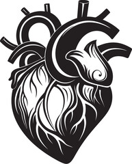 Black Vector Botanical Heart Anatomical Floral Logo Symbol Black Vector Emblem of Anatomical Floral Heart with Botanical Details