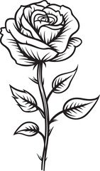 Black Vector Rose Blossom with Detailed Floral Icon Design Artistic Black Rose Flower Vector Logo with Graceful Petals