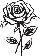 Detailed Rose Flower Icon Black Vector Art for Elegant Branding Classic Black Rose Blossom Beautiful Vector Emblem for Logos