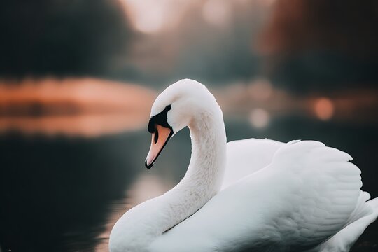 Elegant white swan on a lake