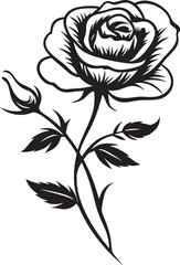 Modern Black Rose Flower Elegant Vector Logo with Petal Lines Graceful Rose Flower Black Vector Emblem with Beautiful Petals