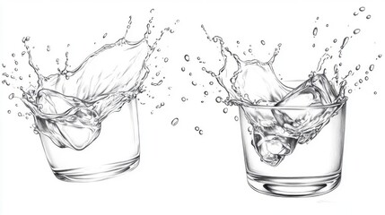 Ice Cubes Splashing in Glasses