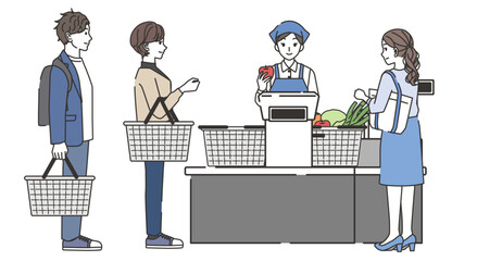 レジを待つ人のイラスト