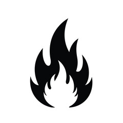 Simple Black and White Fire Icon Isolated Flame Vector Illustration on a White Background