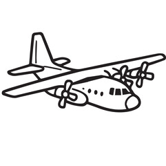 A detailed black and white vector of a warplane, featuring bold black outlines that emphasize wings, engines, and sleek aggressive design lines.

